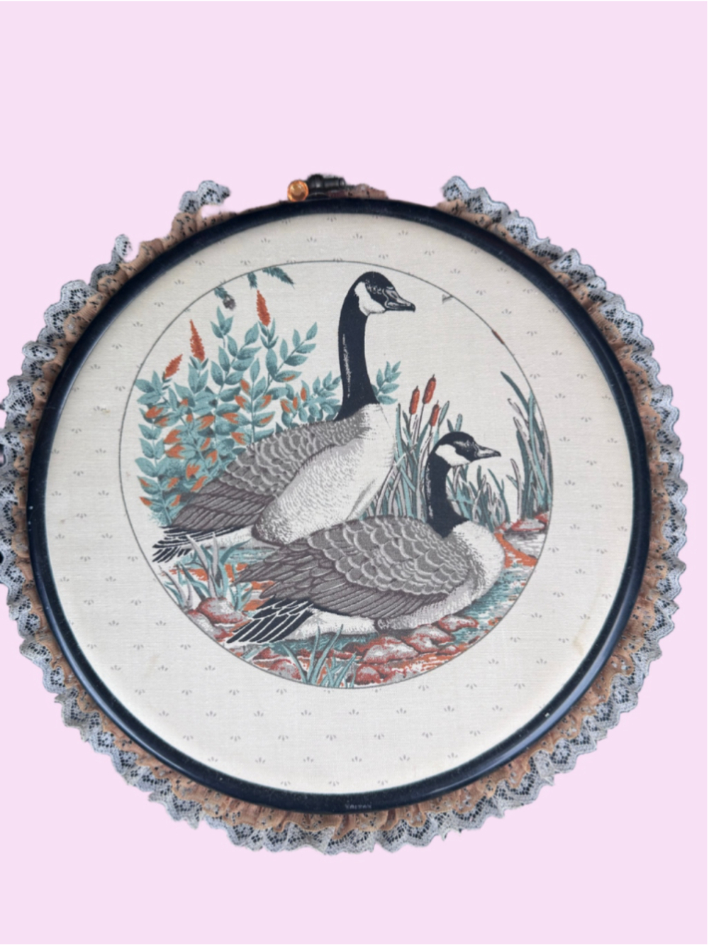 Embroidered Hoop Wall Decor Goose Print One Size Beige Black